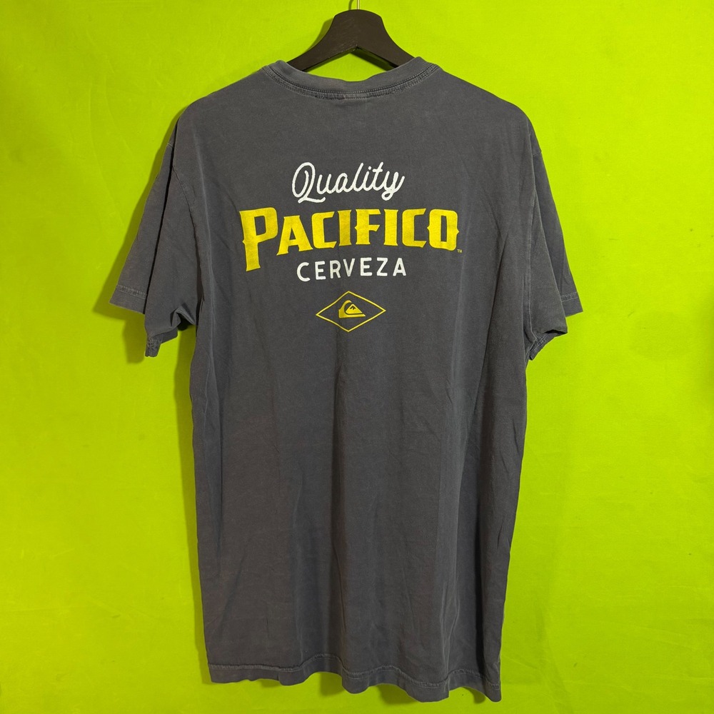 Quiksilver Pacifico Cerveza Beer Graphic T-Shirt Mens XL Blue Short Sleeve Surf